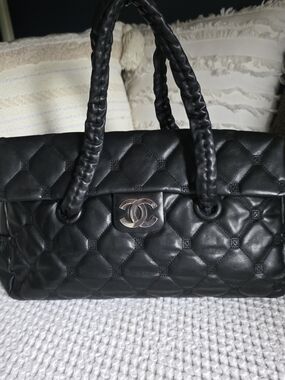 Chanel Black Quilted Leather Shoulder Bag with Silver CC Turnlock